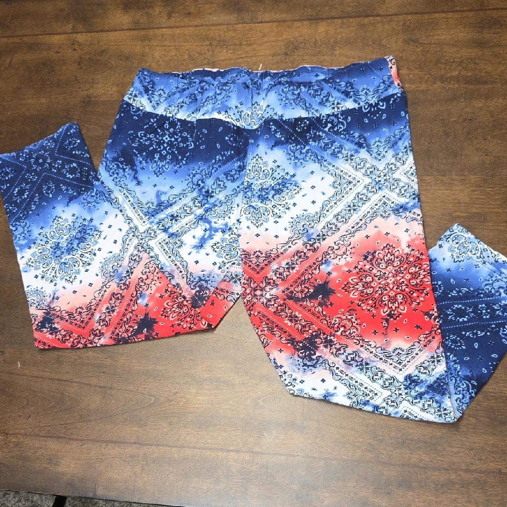 Women's Bandana Print Leggings - Red, Blue, White